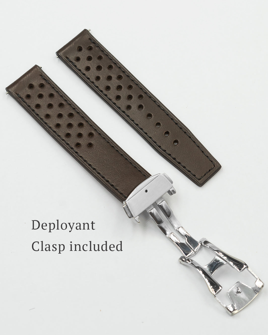 (19mm) Rally Leather - Chocolate, Deployant Clasp