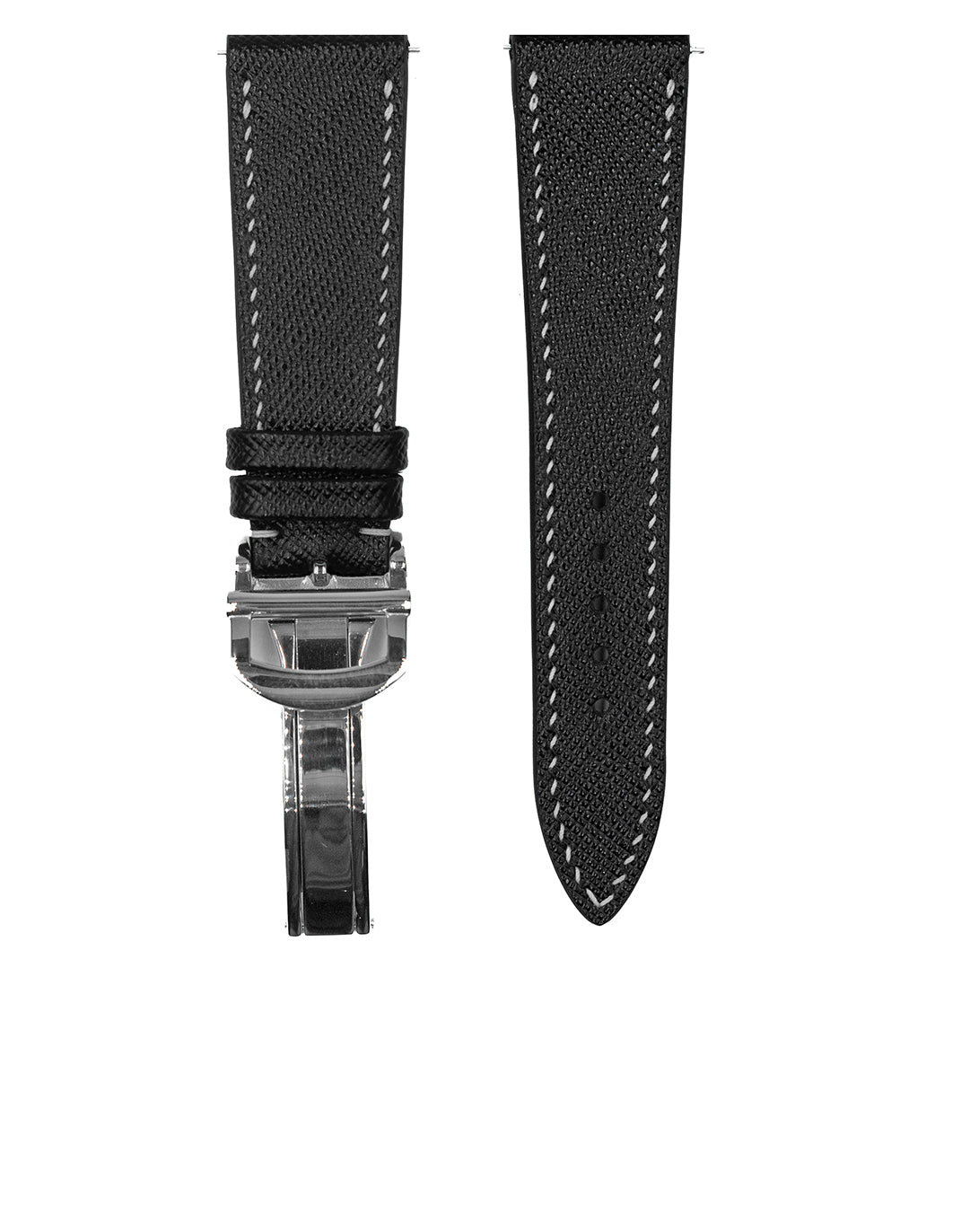 21mm) Saffiano Leather Black, Deployant Clasp Monstraps