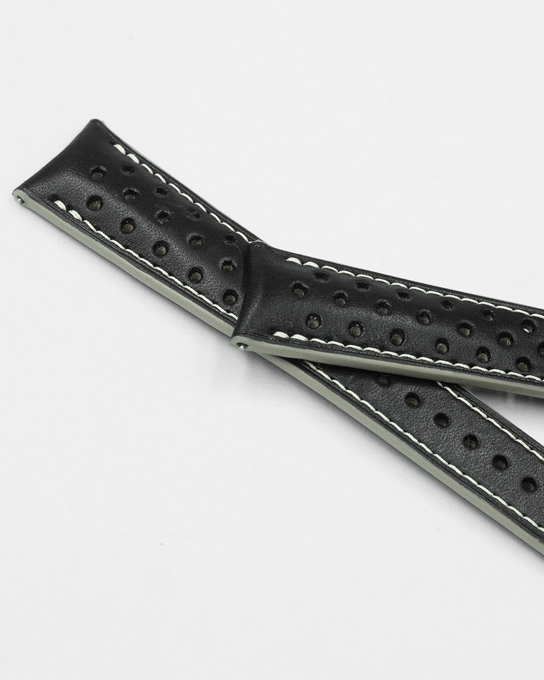 (20mm) Rally Leather - Black, Curved Lugs, Long