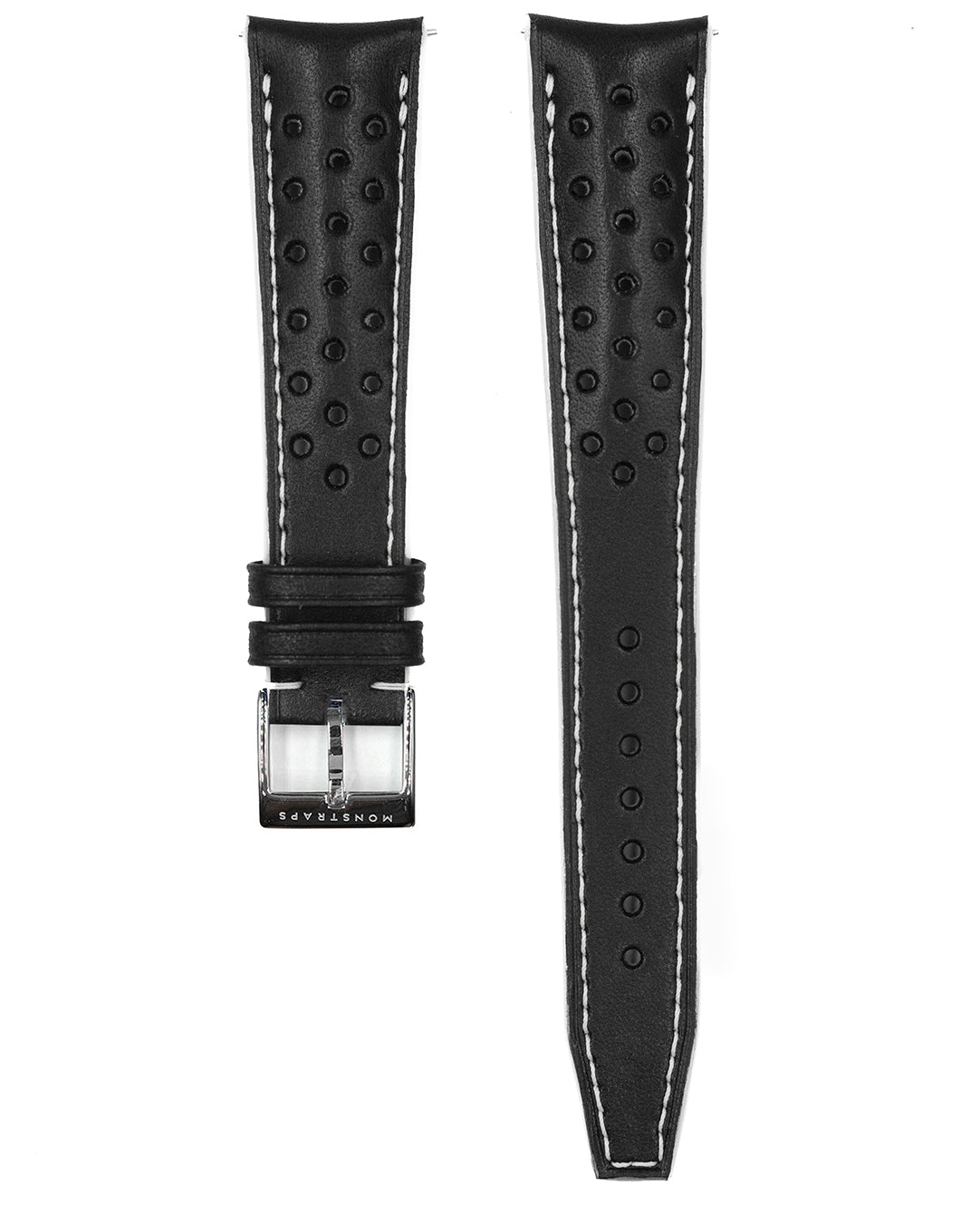 (20mm) Rally Leather - Black, Curved Lugs, Long