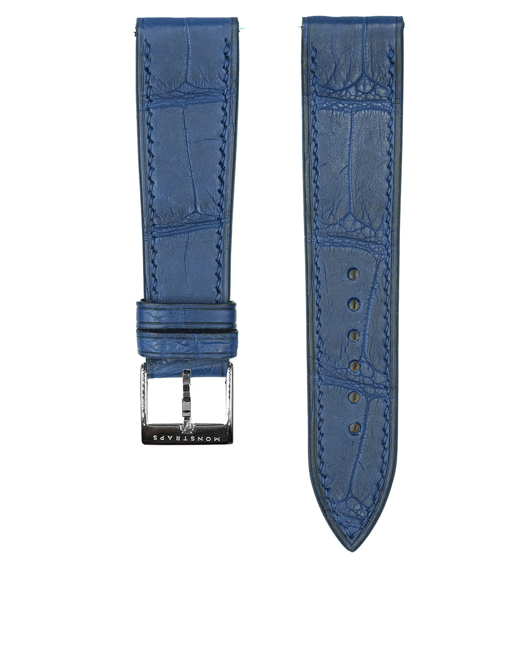 (20mm) Alligator Leather - Navy, tonal stitching