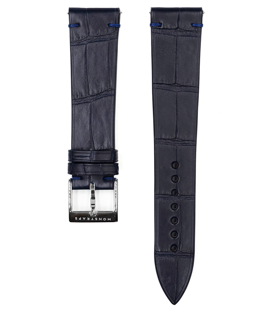 (22mm) Alligator Leather - Marine Blue , Rubber Backing, Long