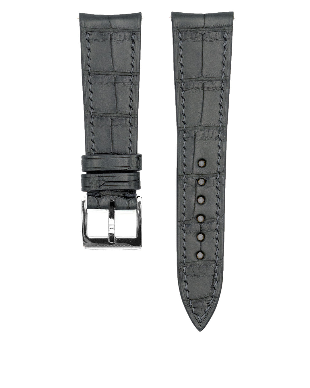 (20mm) Alligator Leather - Dark Grey, Short, Curved Lugs