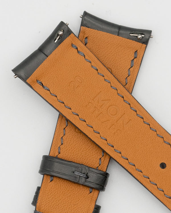 20mm) Alligator Leather - Dark Grey, Short, Curved Lugs - Monstraps