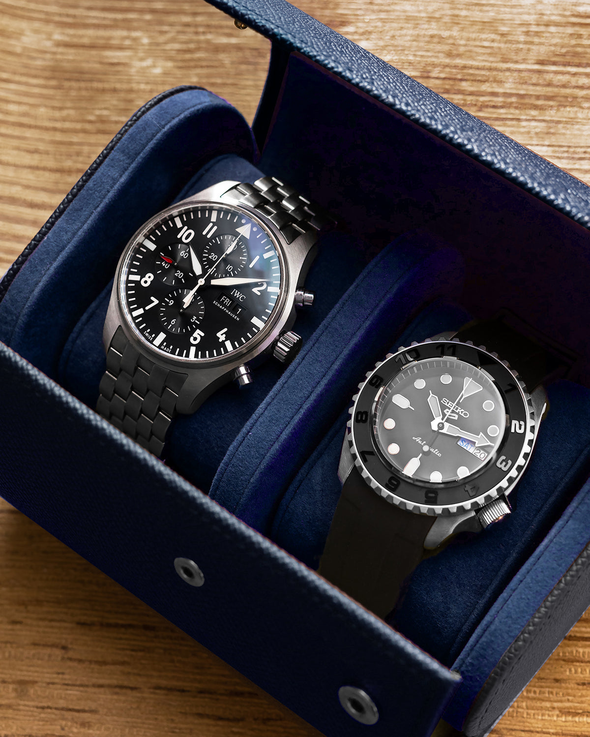Epsom Leather Two Watch Roll (Dark Navy)