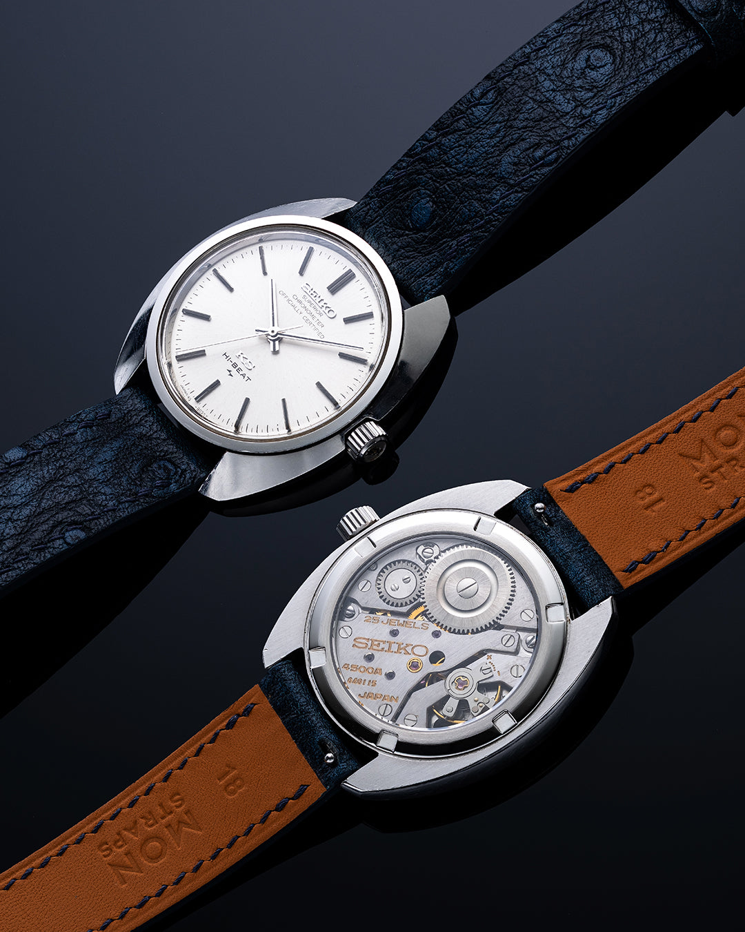 Ostrich Embossed Leather Strap (Dark Navy)