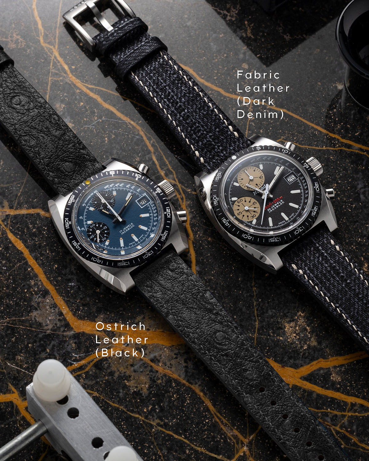 Ostrich Embossed Leather Strap (Black)