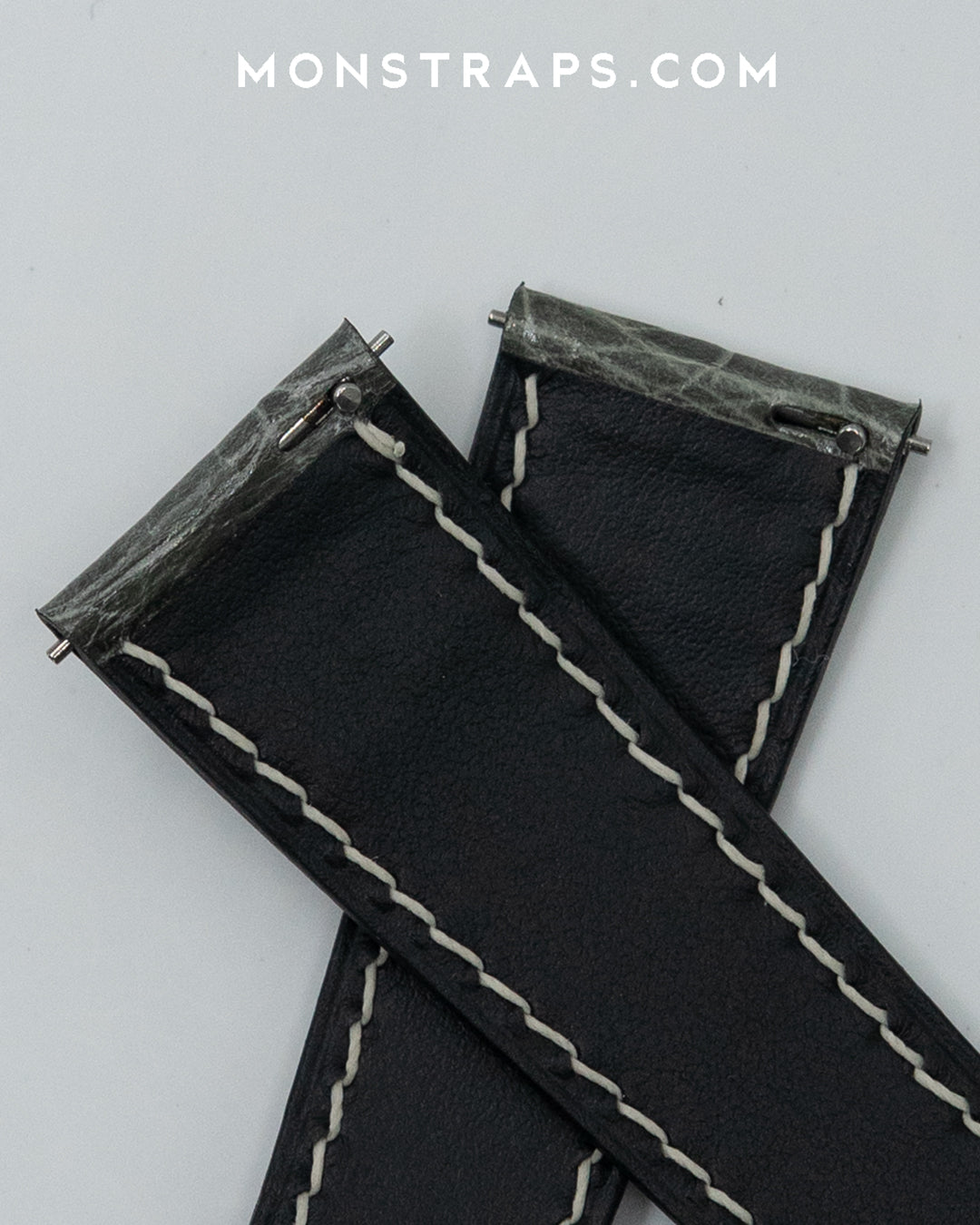 Alligator Square Scale Leather Strap (Black, Semi-matte)