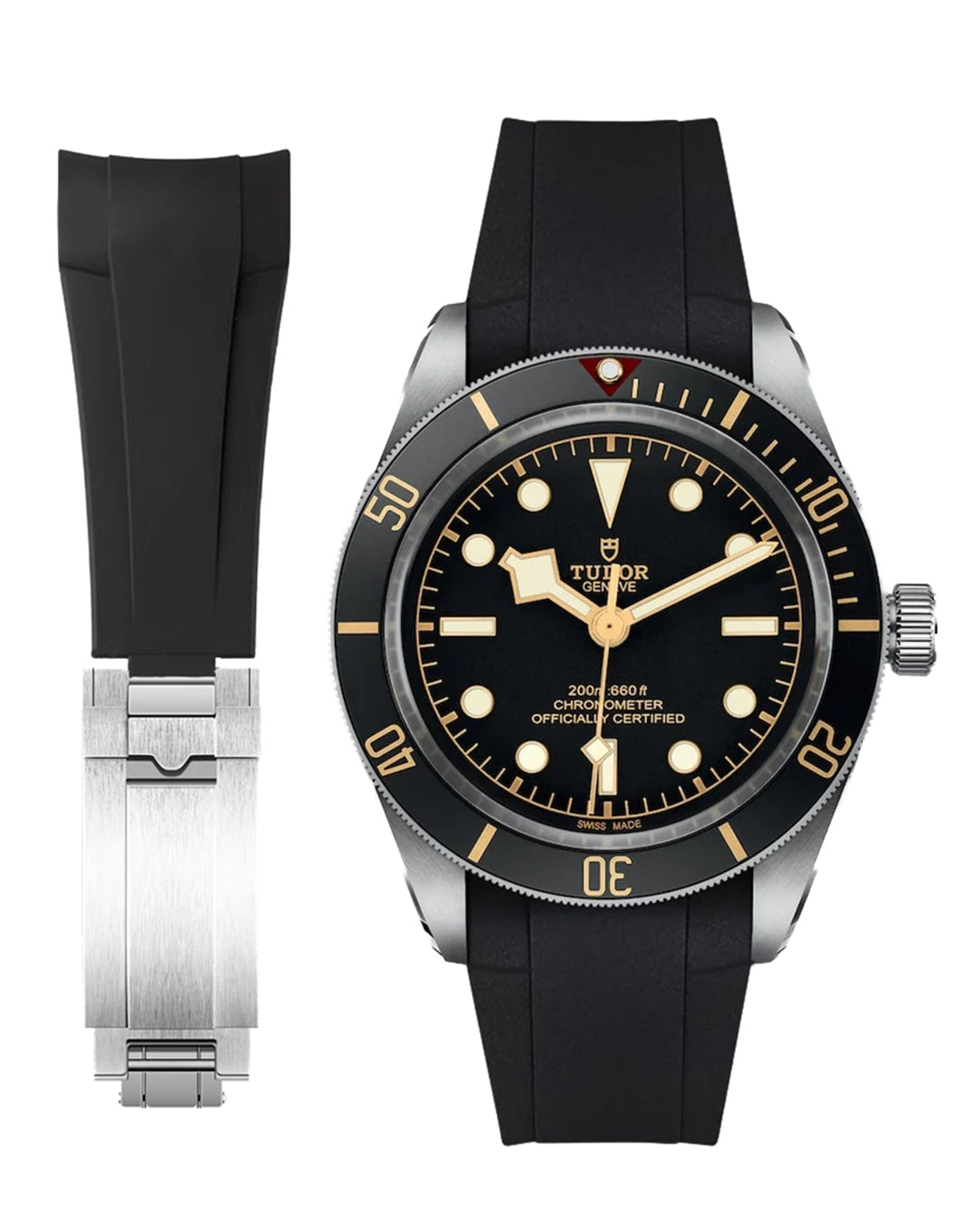 (LATEST!) FKM RUBBER- FOR TUDOR BLACK BAY 58 / GMT (T-FIT CLASP) BLACK
