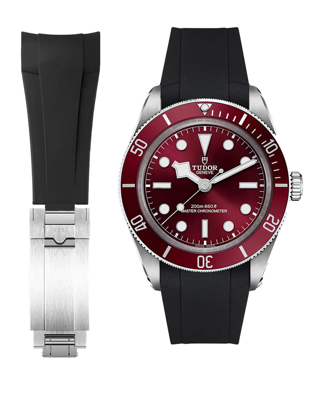(LATEST!) FKM RUBBER- FOR TUDOR BLACK BAY 58 / GMT (T-FIT CLASP) BLACK