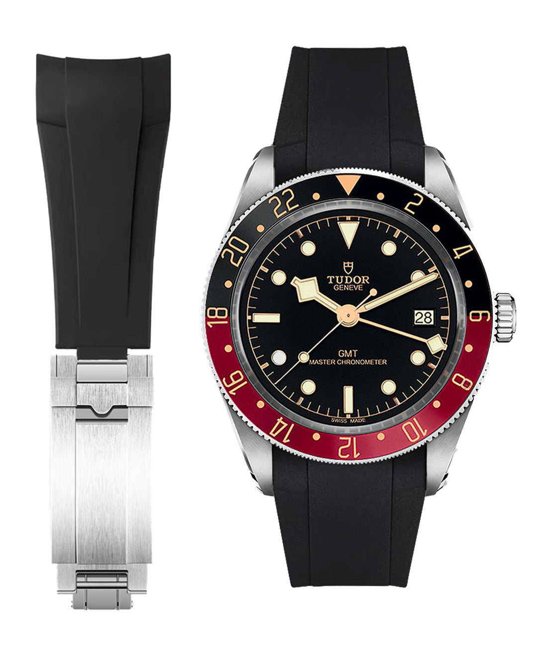 (LATEST!) FKM RUBBER- FOR TUDOR BLACK BAY 58 / GMT (T-FIT CLASP) BLACK