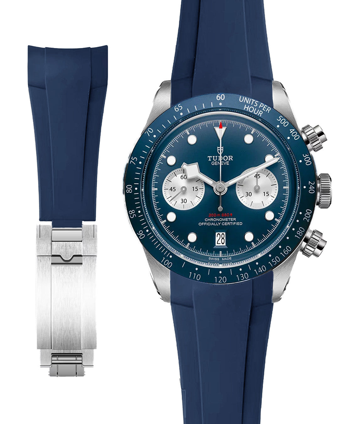(LATEST!) FKM RUBBER- FOR TUDOR BLACK BAY AND CHRONOGRAPH (T-FIT CLASP) NAVY BLUE