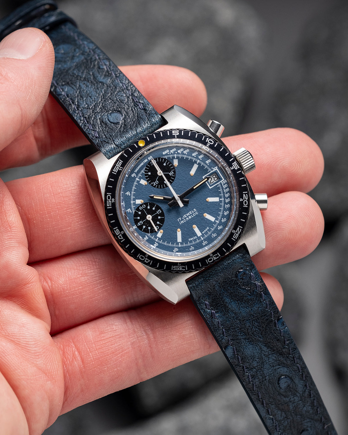 Ostrich Embossed Leather Strap (Dark Navy)