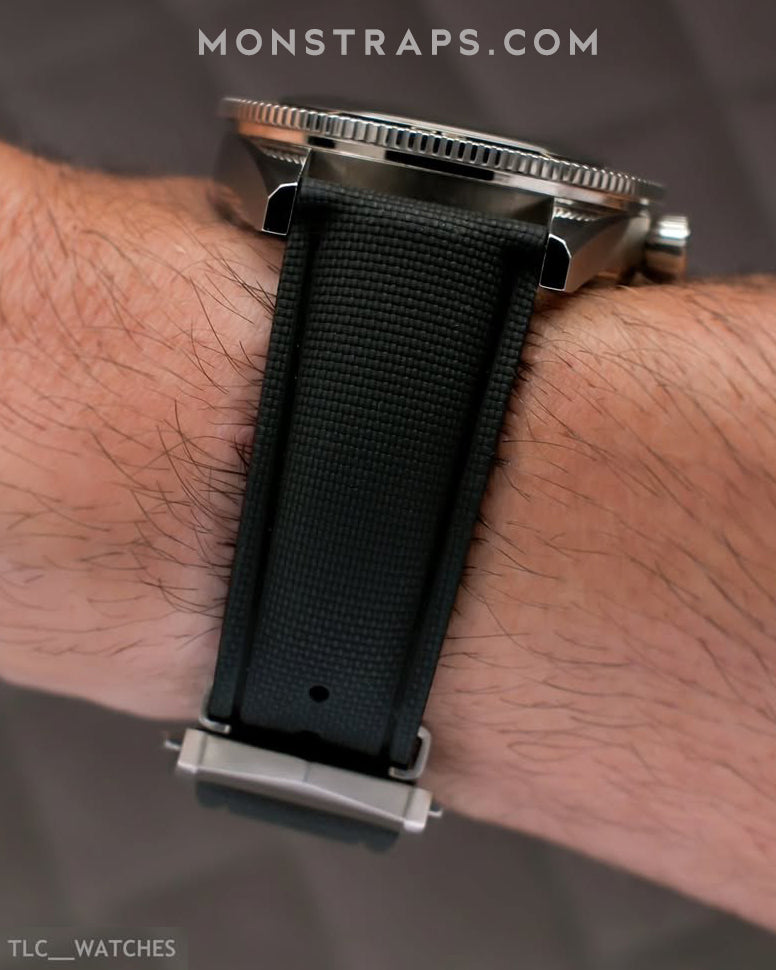 HYBRID RUBBER (BLACK) - STRAIGHT END UNIVERSAL FIT (DEPLOYANT CLASP STYLE)