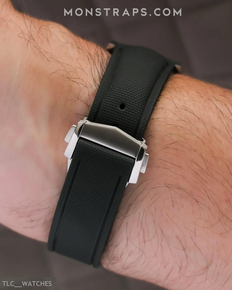 HYBRID RUBBER (BLACK) - STRAIGHT END UNIVERSAL FIT (DEPLOYANT CLASP STYLE)