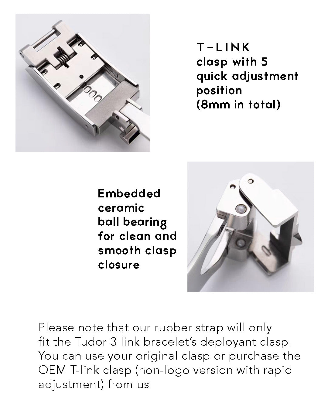 (LATEST!) FKM RUBBER- FOR TUDOR BLACK BAY 58 / GMT (T-LINK CLASP STYLE) BLACK