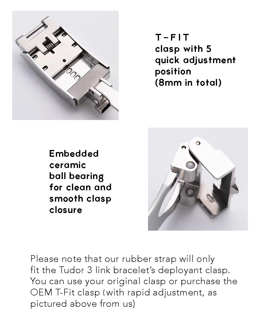 (LATEST!) FKM RUBBER- FOR TUDOR BLACK BAY 58 / GMT (T-FIT CLASP) BLACK