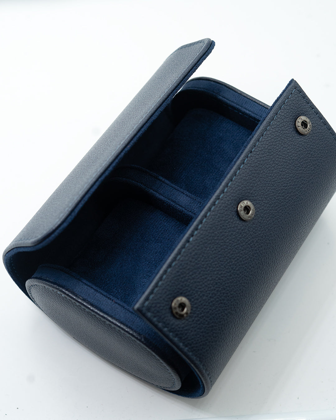 Epsom Leather Two Watch Roll (Dark Navy)