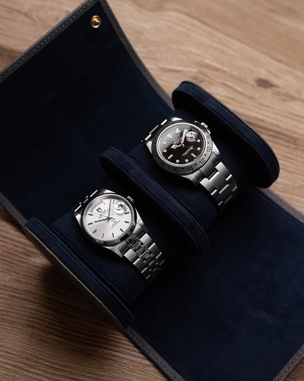 Saffiano Leather Two Watch Roll (Grey)