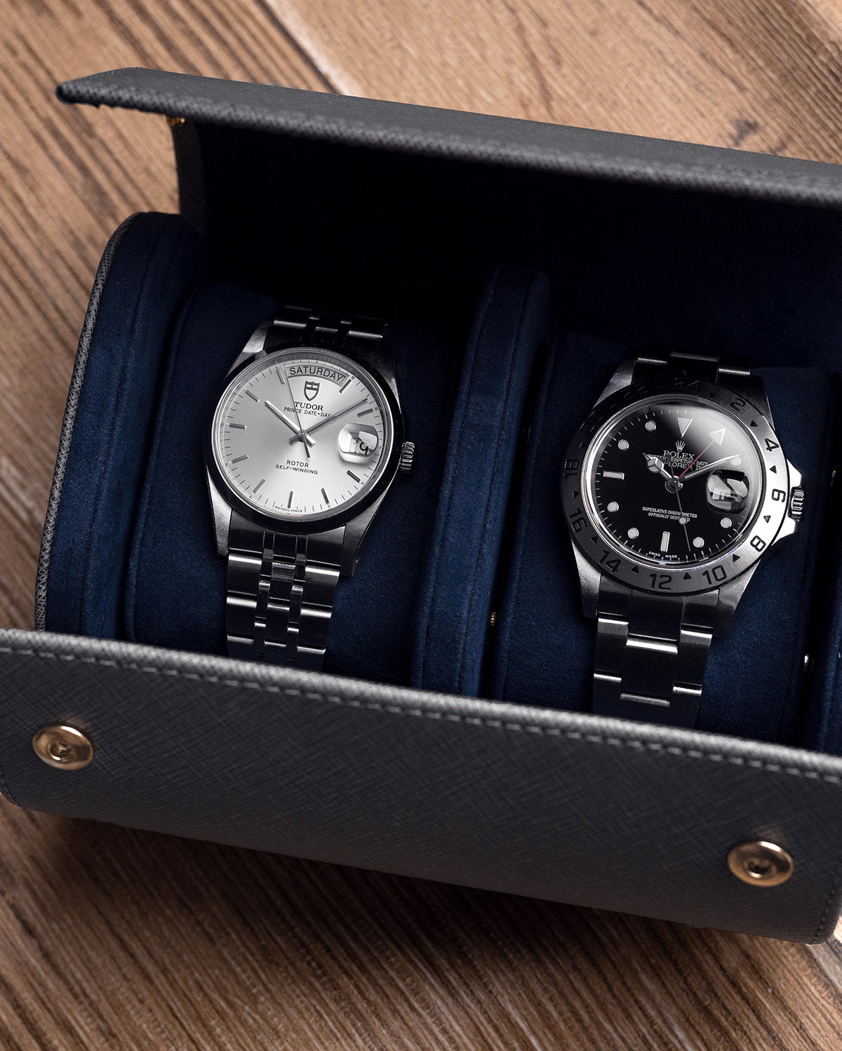 Saffiano Leather Two Watch Roll (Grey)