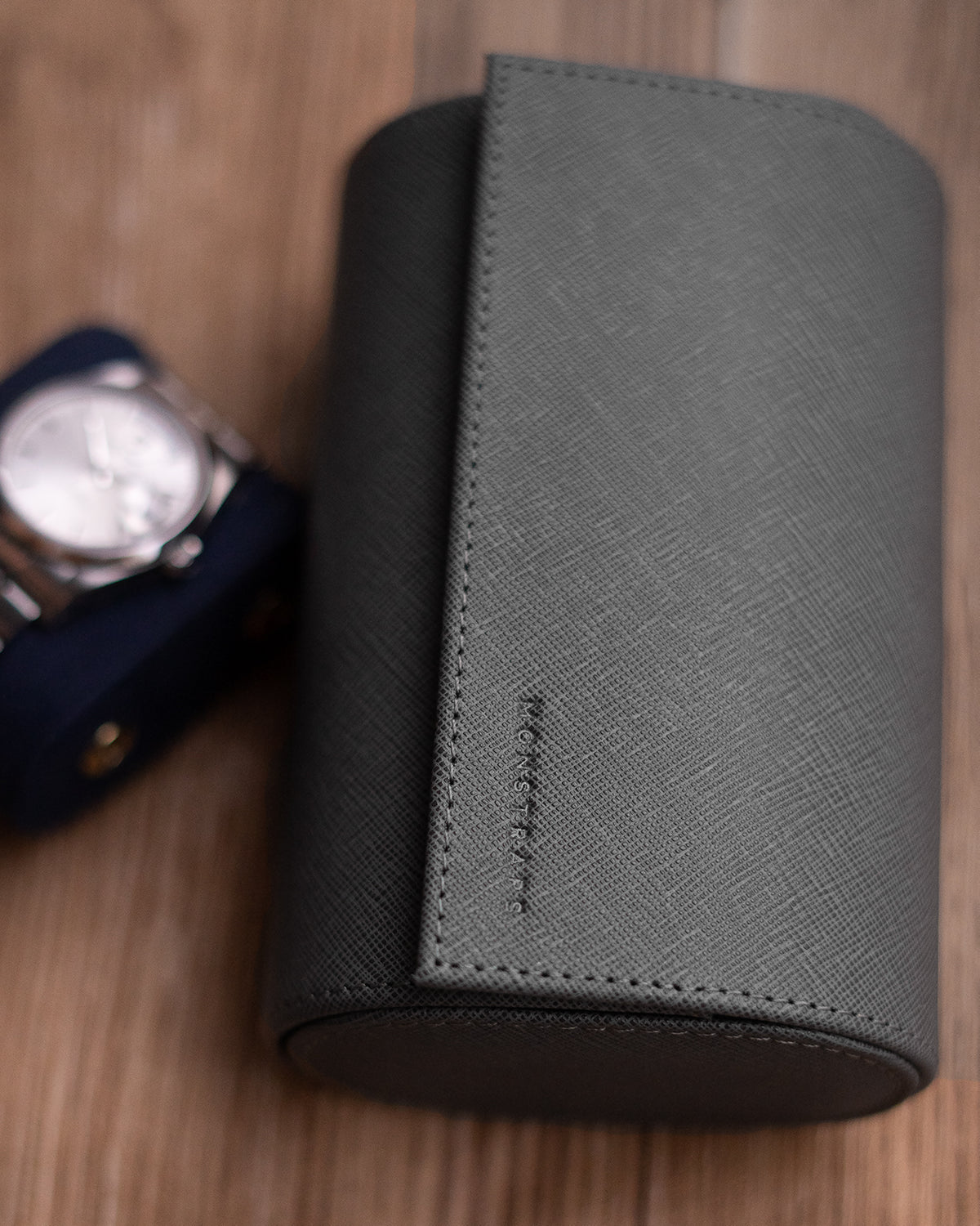 Saffiano Leather Two Watch Roll (Grey)