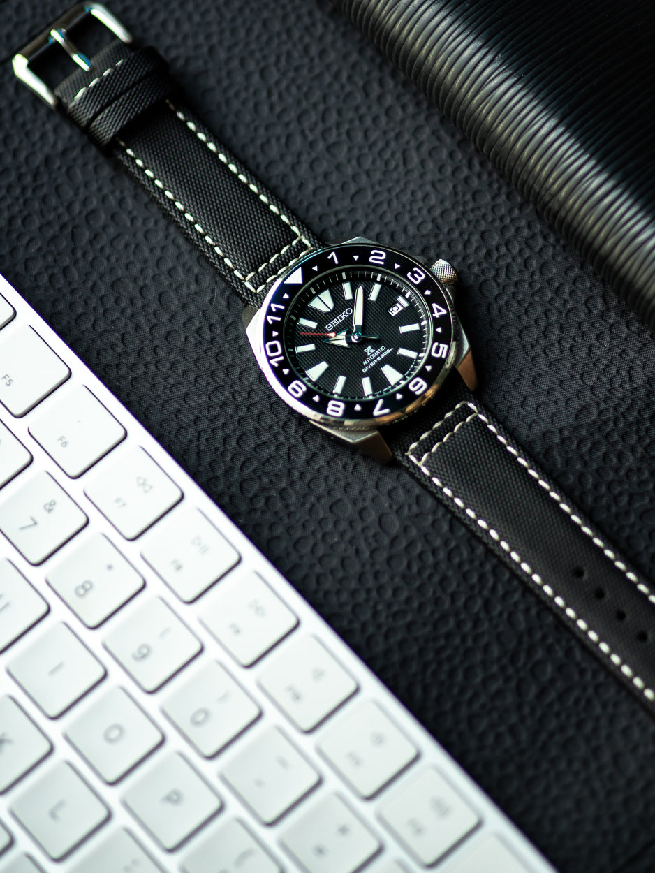 Tactical Sailcloth - Black (White Stitches)