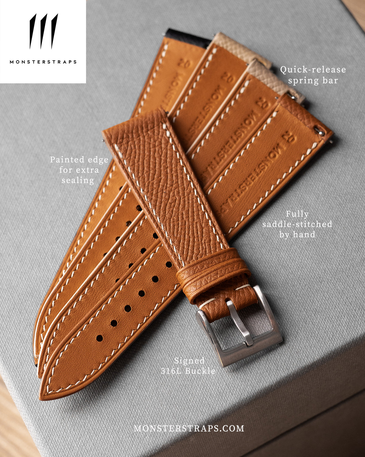 Vintage Italian Waxed Leather Strap (Saddle Brown)