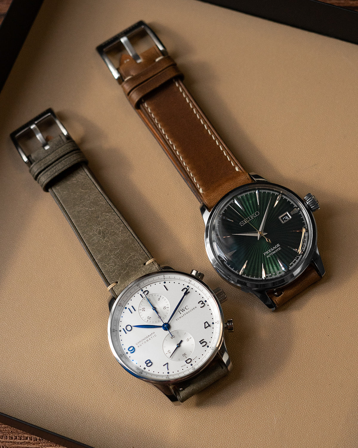 Vintage Italian Distressed Leather Strap (Warm Grey)