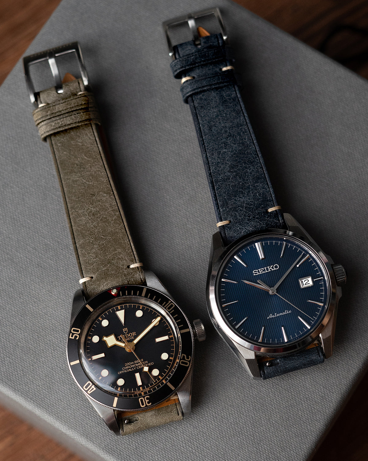 Vintage Italian Distressed Leather Strap (Dark Indigo)