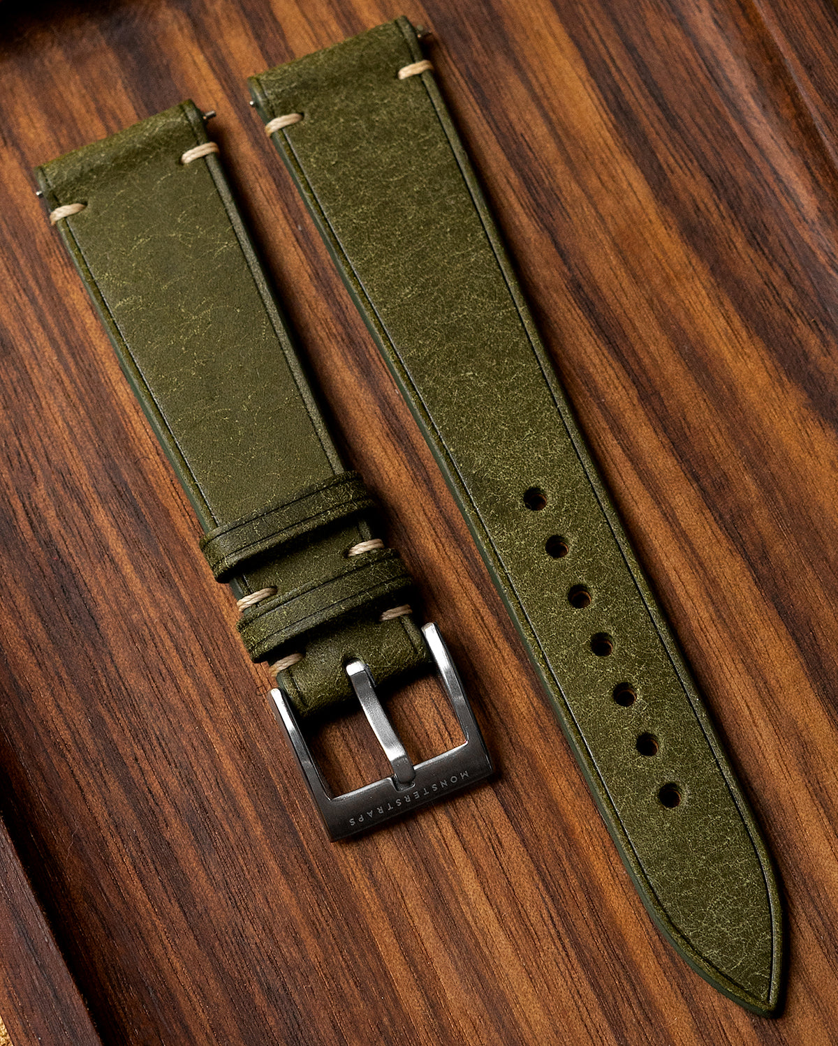 Vintage Italian Distressed Leather Strap (Olive Green)