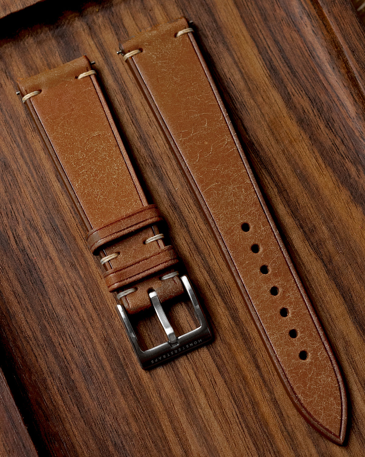 Vintage Italian Distressed Leather Strap (Cognac)