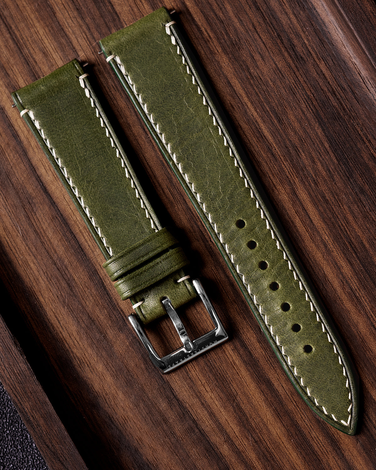 Vintage Italian Waxed Leather Strap (Olive Green)