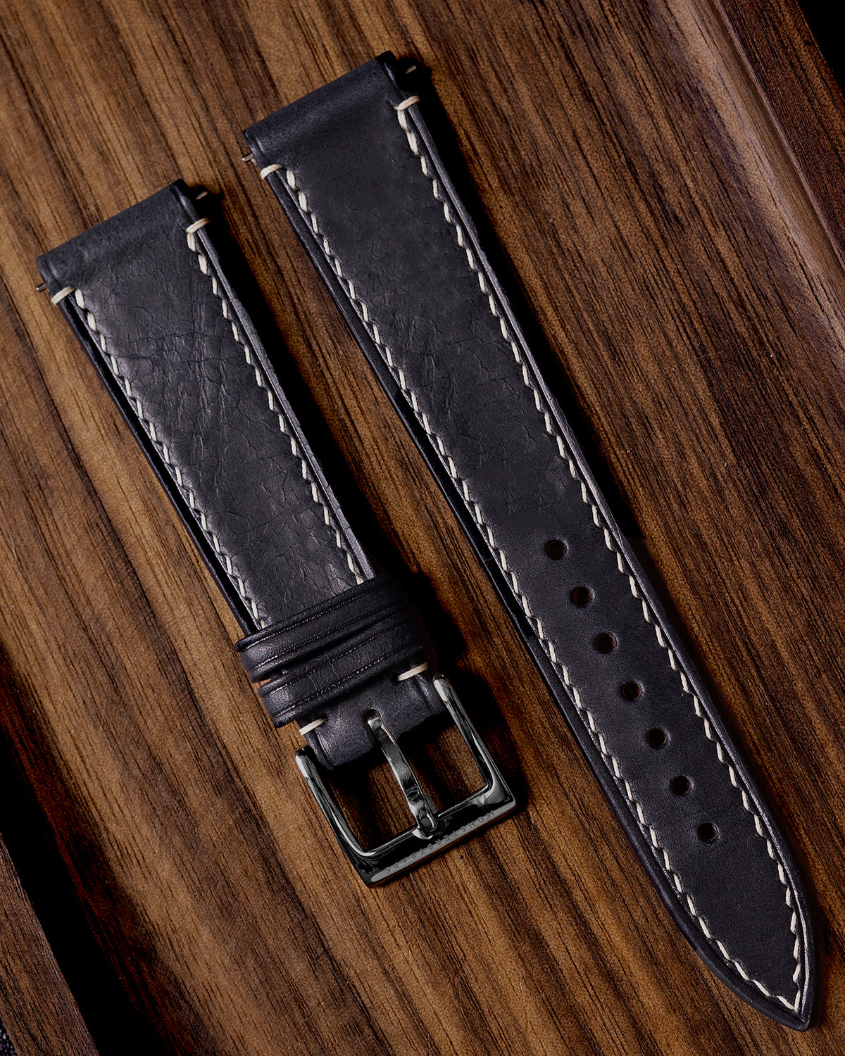 Vintage Italian Waxed Leather Strap (Dark Navy) - Monstraps