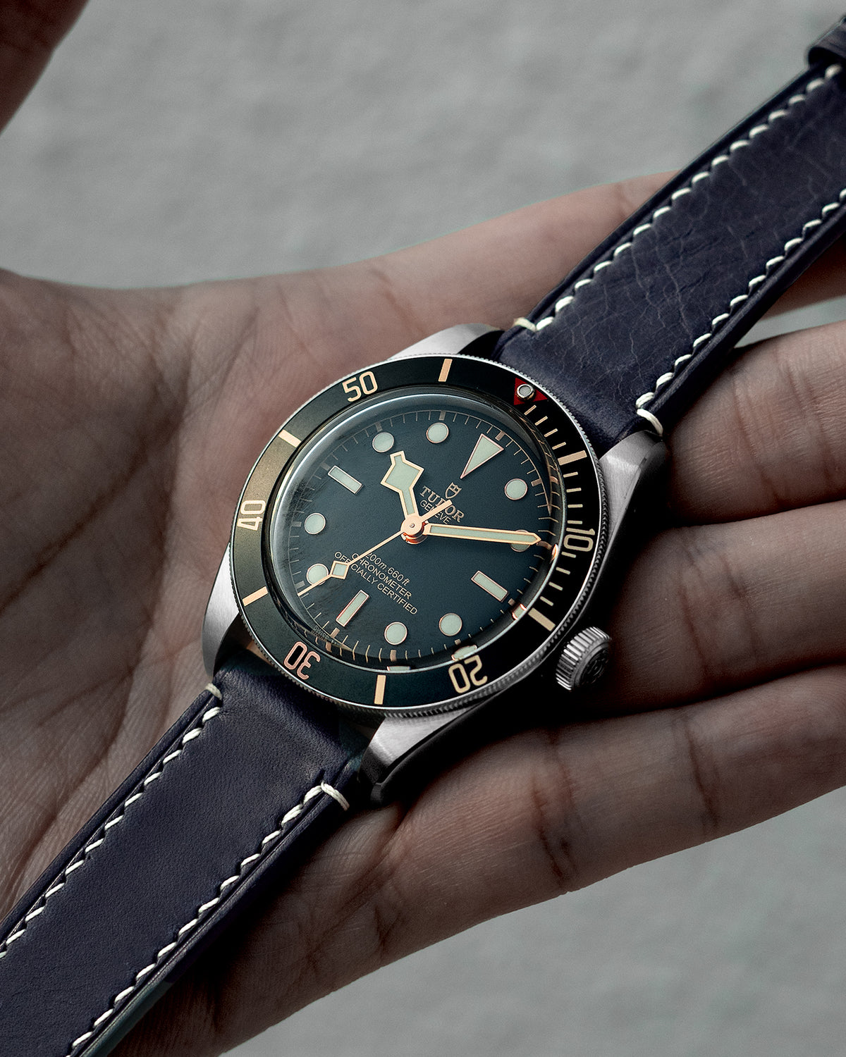 Vintage Italian Waxed Leather Strap (Dark Navy)