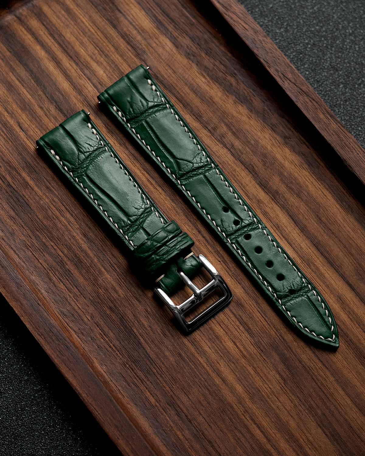 Alligator Leather Strap (Royal Green, Semi-matte)