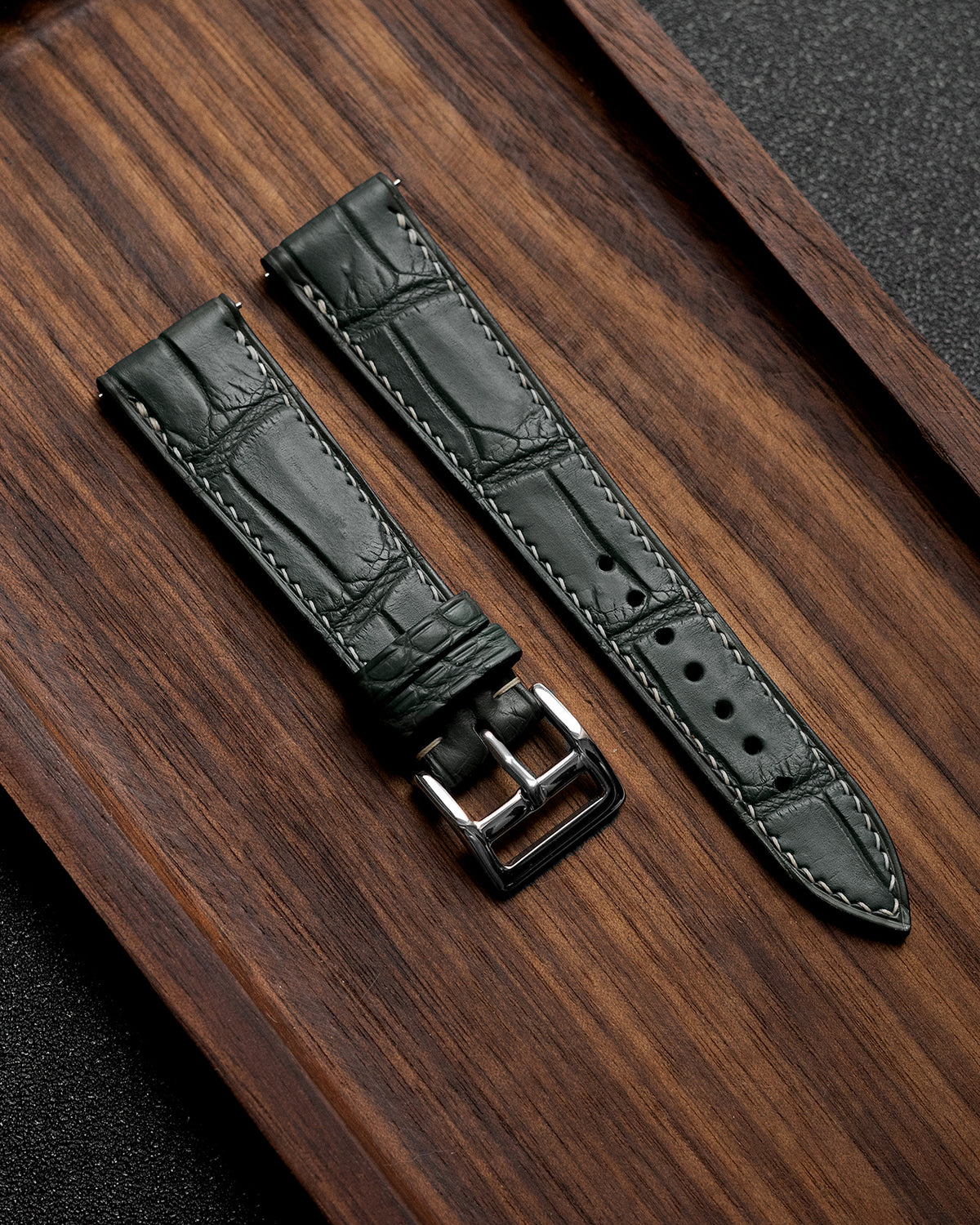 Alligator Leather Strap (Sage Grey, Semi-matte)