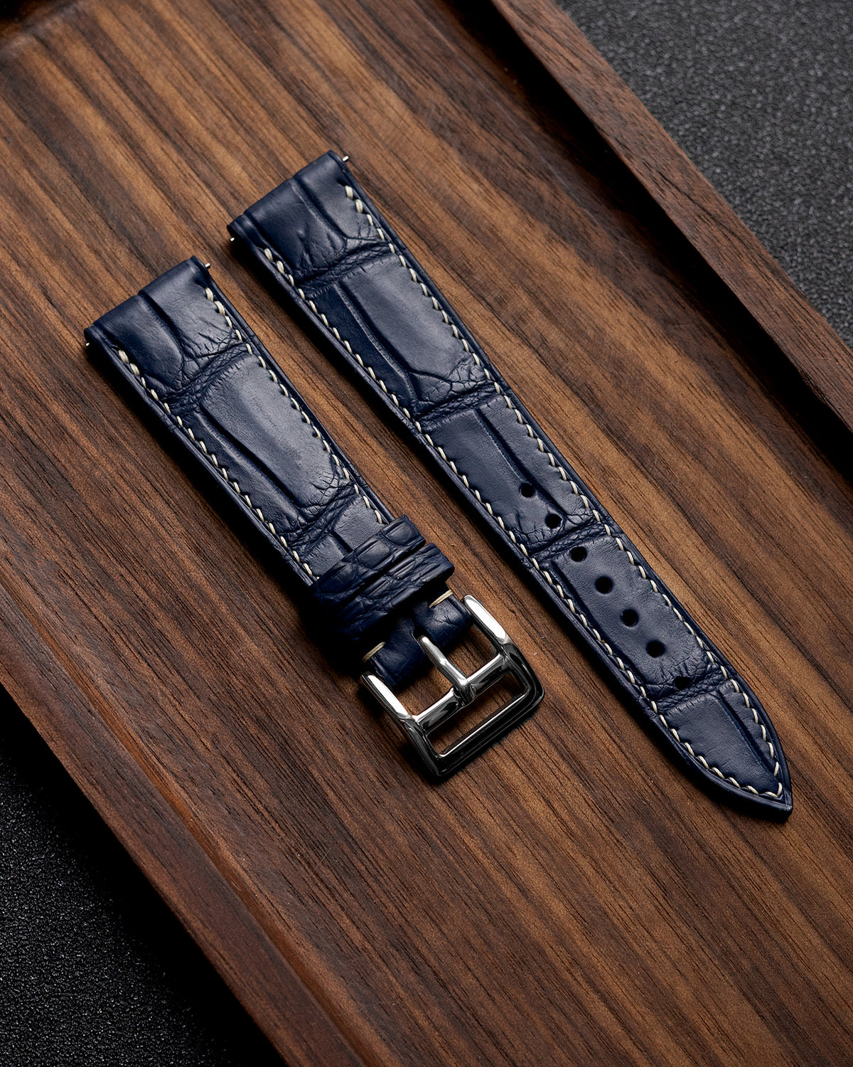 Alligator Leather Strap (Navy Blue, Semi-matte)