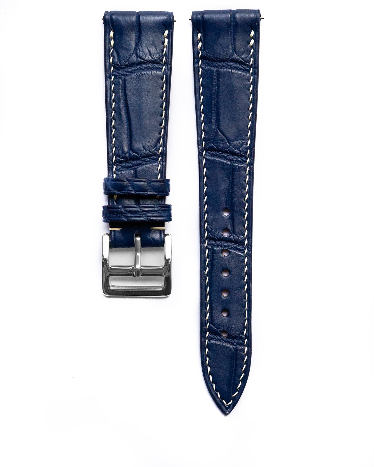 20mm/18mm Dark Navy Blue Genuine Crocodile Skin Leather Watch Strap #WT4783  - Ziczac Leather Workshop