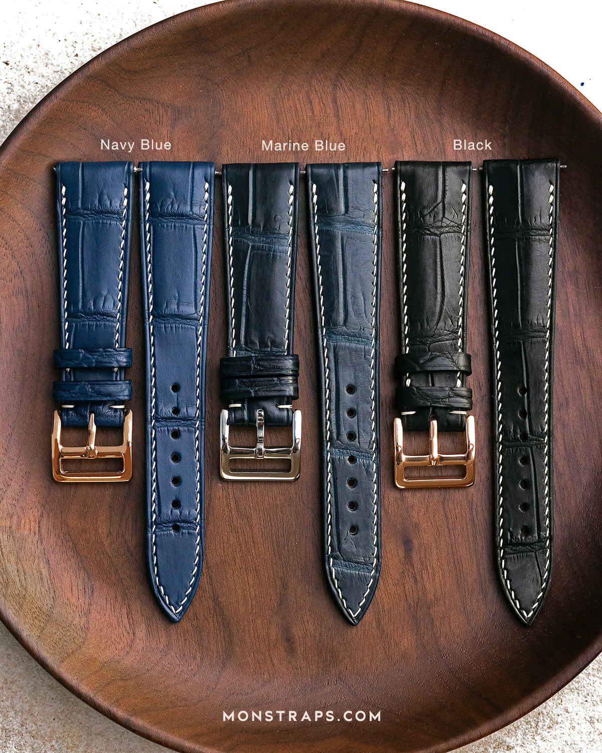 Alligator Square Scale Leather Strap (Black, Semi-matte)