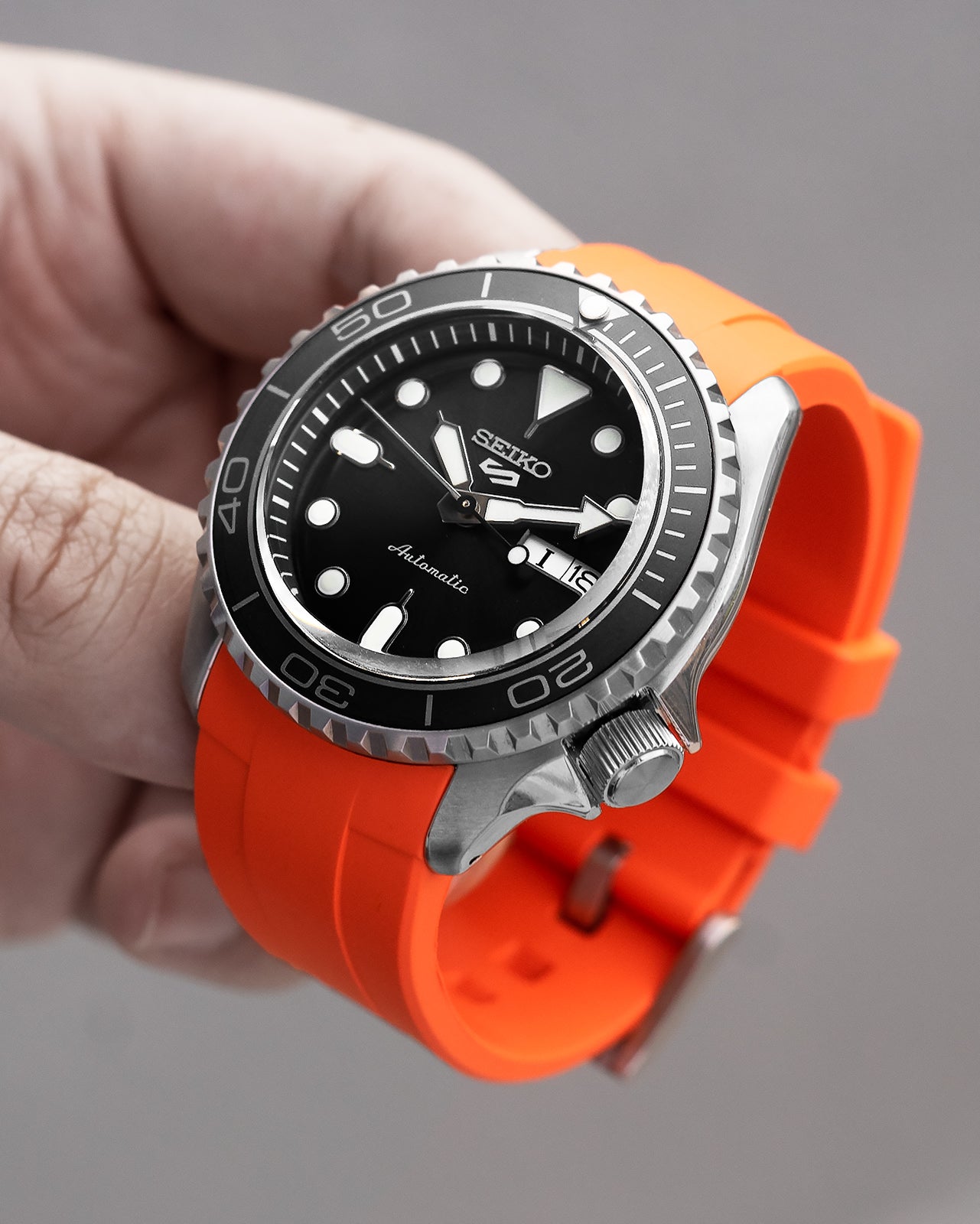 FKM RUBBER (CLASSIC) - FOR SEIKO SKX/SRPD / SSK - (ORANGE, STEEL HARDWARE)