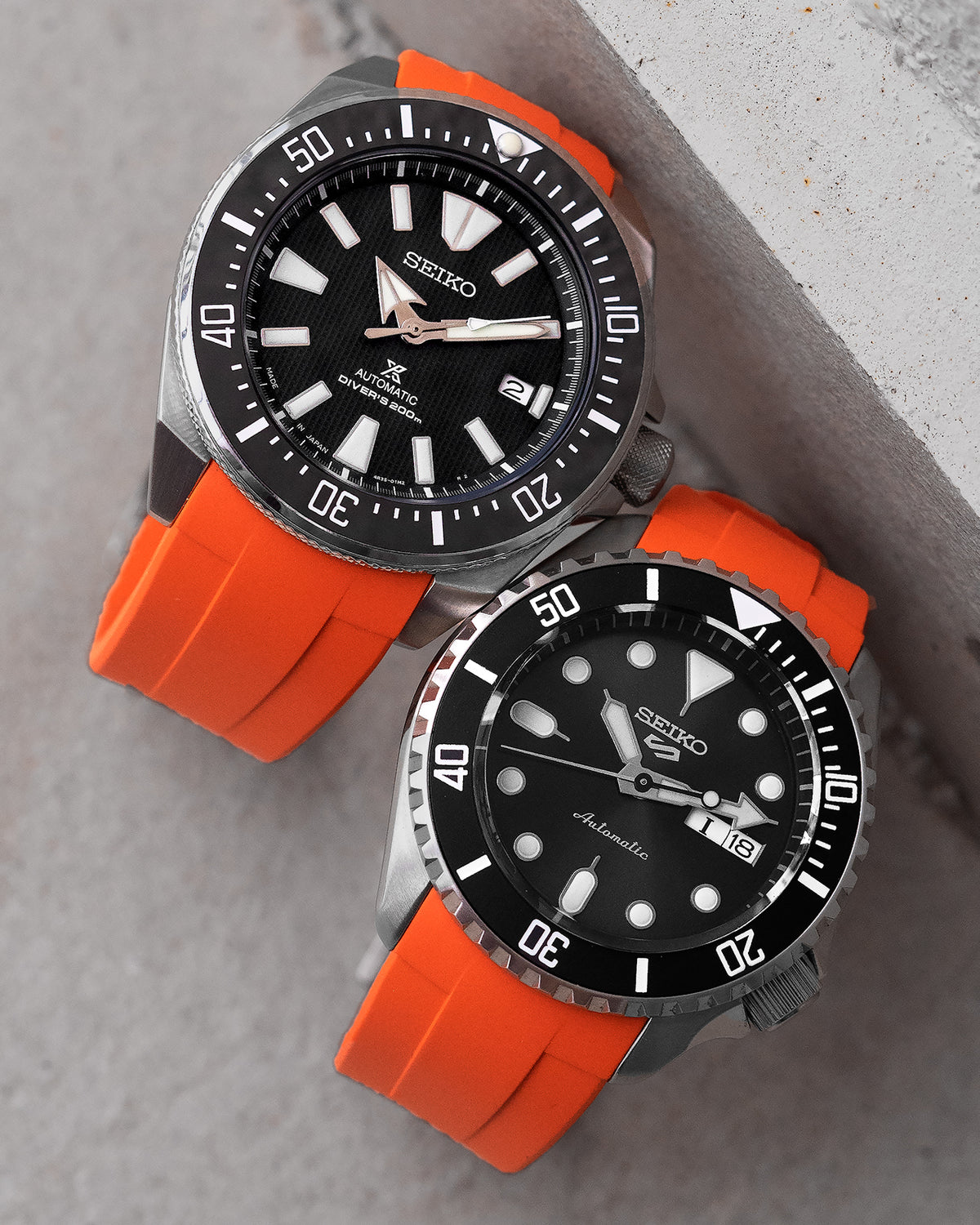 FKM RUBBER (CLASSIC) - FOR SEIKO SKX/SRPD / SSK - (ORANGE, STEEL HARDWARE)