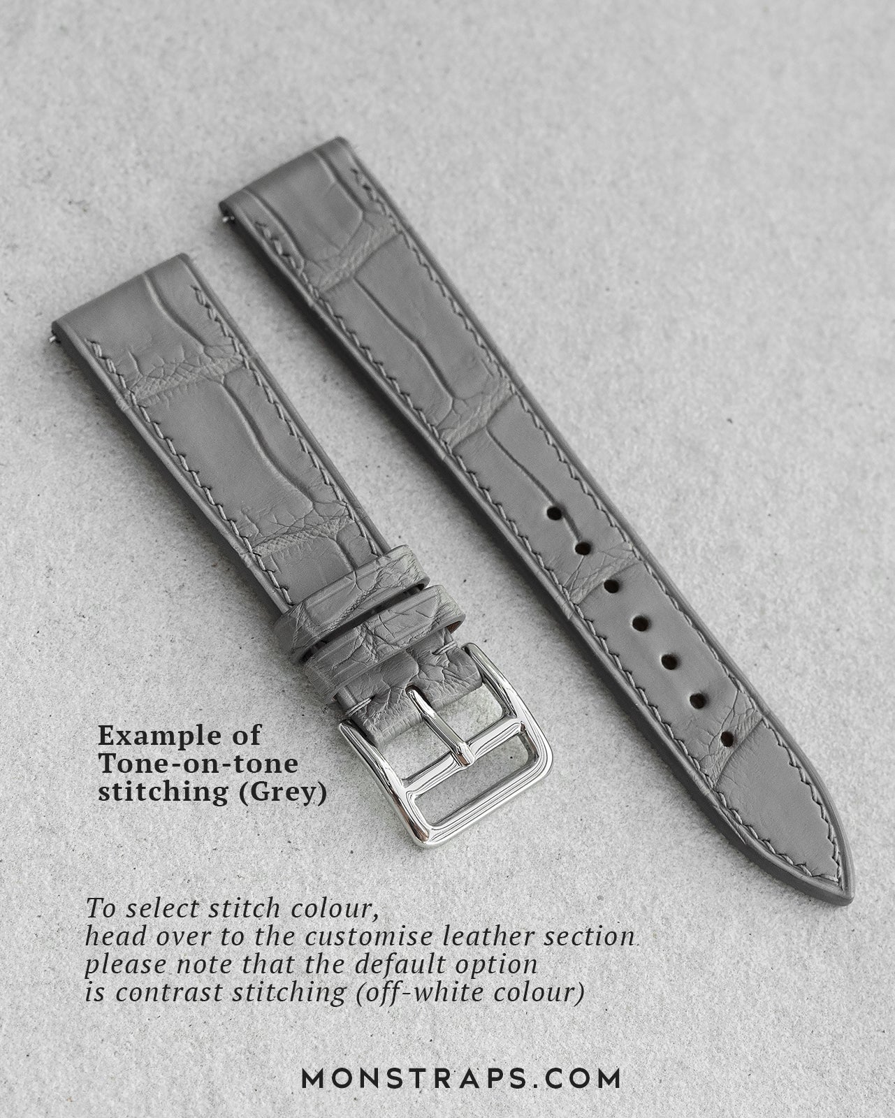 20mm, 23mm, 24mm CrocoCalf (Croco Grain) Light Grey Watch Strap