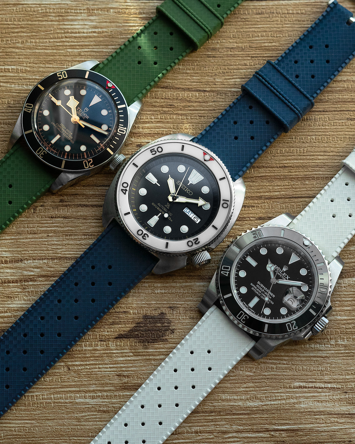 FKM RUBBER - &quot;TROPICAL&quot; VINTAGE STYLE STRAP (GREEN)