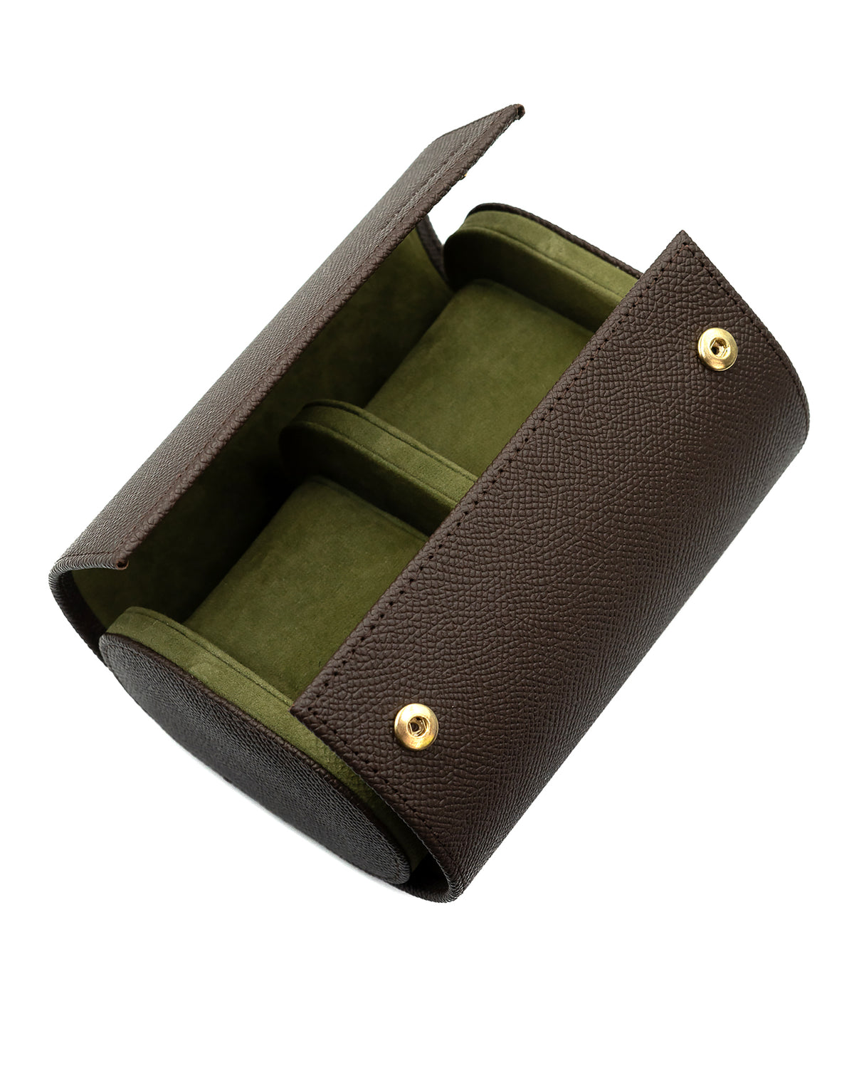 Epsom Leather Two Watch Roll (Dark Brown)