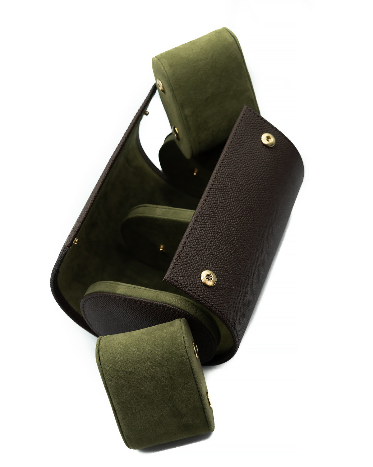 Epsom Leather Two Watch Roll (Dark Brown)