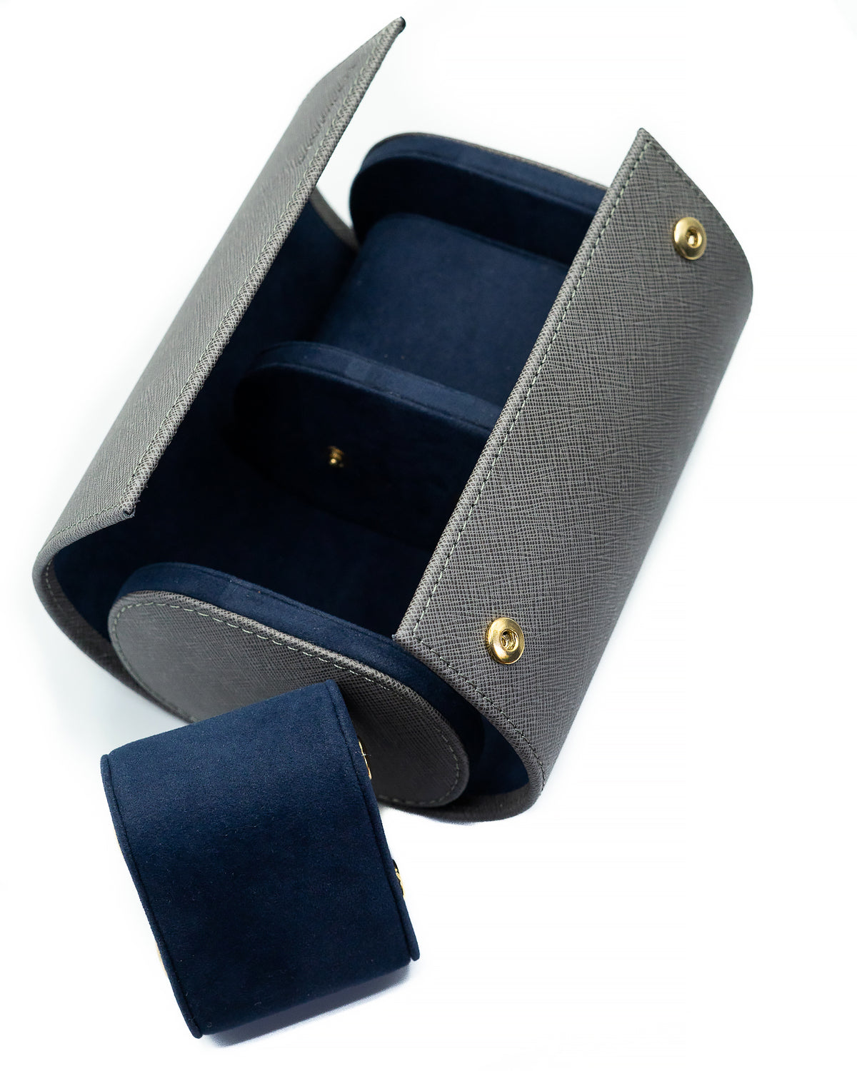 Saffiano Leather Two Watch Roll (Grey)