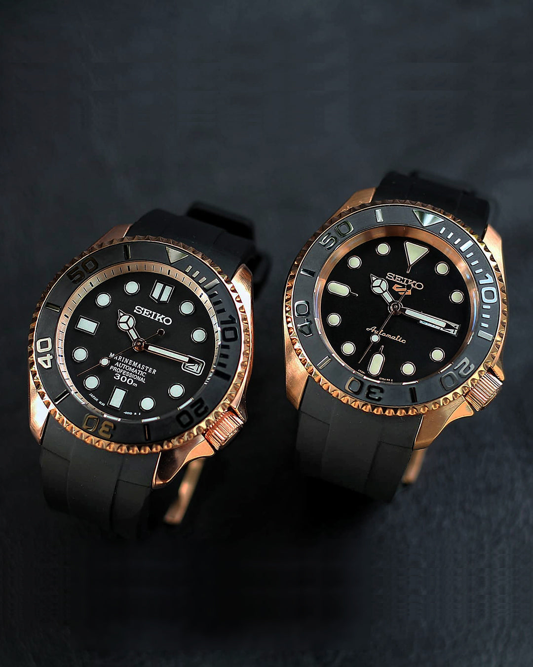 FKM RUBBER (CLASSIC) - FOR SEIKO SKX/SRPD (BLACK, ROSE GOLD HARDWARE)